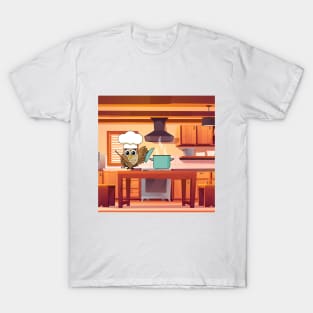 Cute Chef Owl Cooking in Kitchen T-Shirt